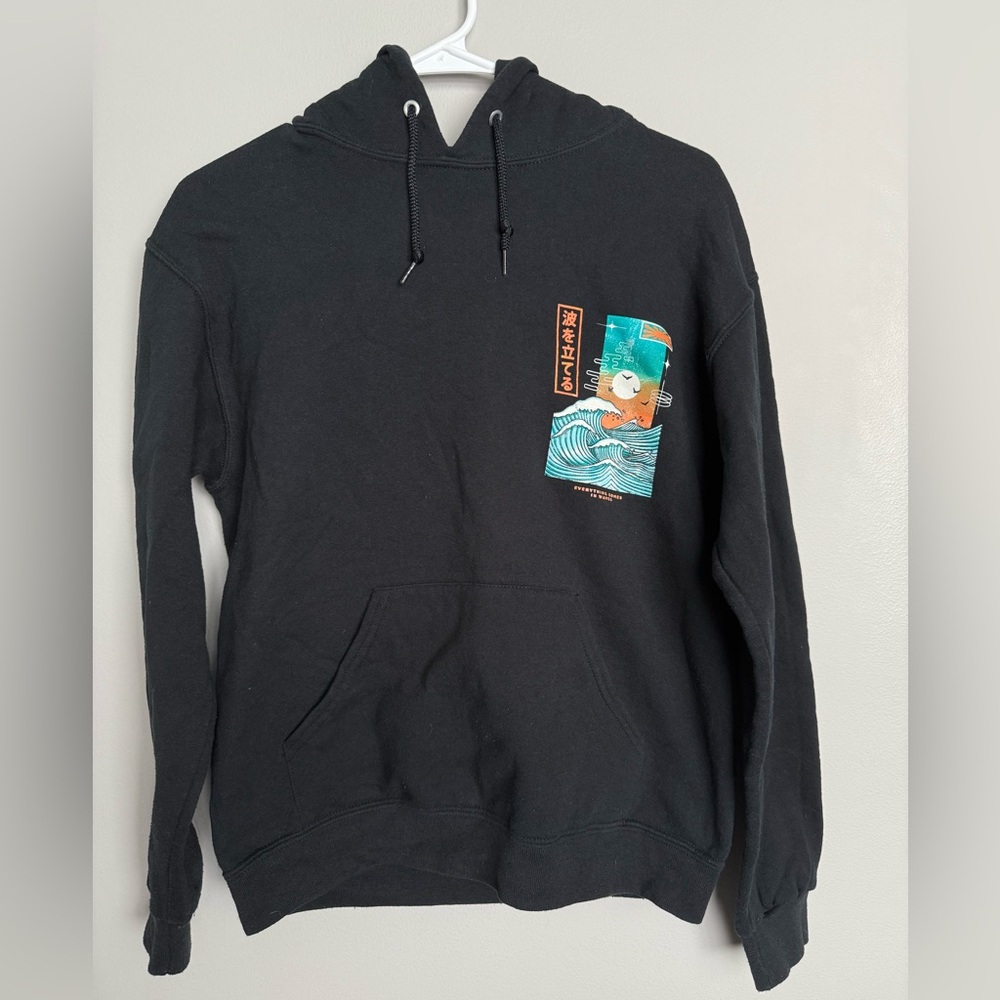 Black Graphic Hoodie with Artistic Design